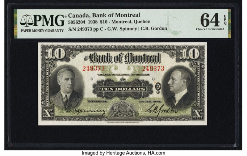 Canada Montreal, PQ- Bank of Montreal $10 3.1.1938 Ch.# 505-62-04 PMG Choice Unc...