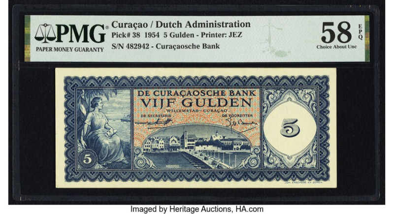 Curacao Curacaosche Bank 5 Gulden 23.11.1954 Pick 38 PMG Choice About Unc 58 EPQ...