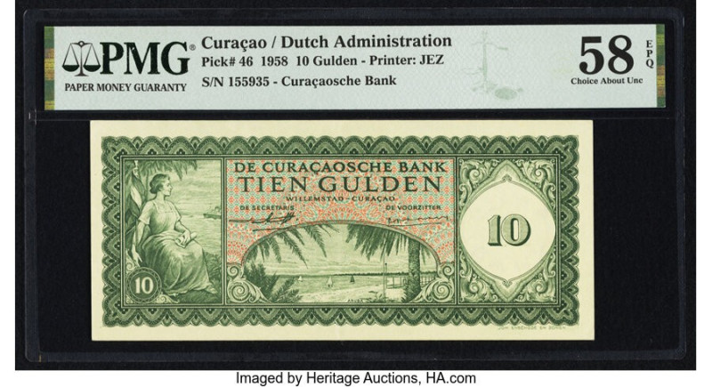 Curacao Curacaosche Bank 10 Gulden 1958 Pick 46 PMG Choice About Unc 58 EPQ. 

H...