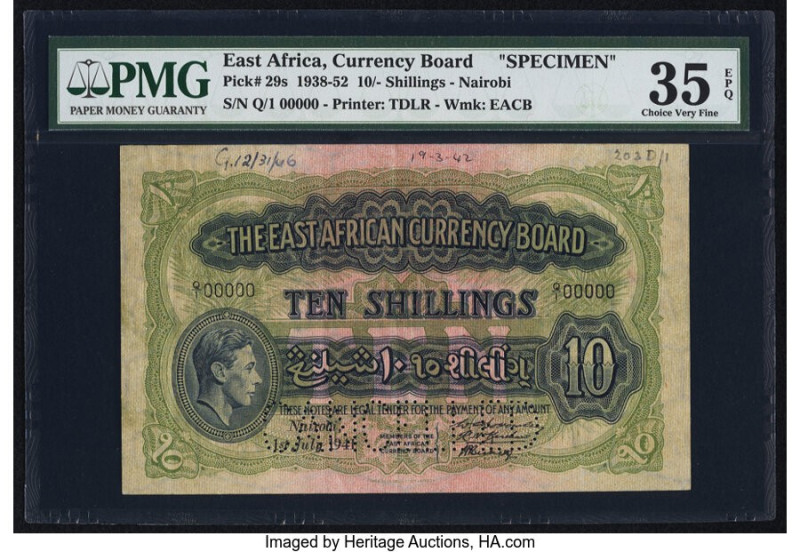 East Africa East African Currency Board 10 Shillings 1.7.1941 Pick 29s Specimen ...