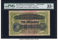 East Africa East African Currency Board 10 Shillings 1.7.1941 Pick 29s Specimen PMG Choice Very Fine 35 EPQ. Printer's annotations and a Cancelled per...