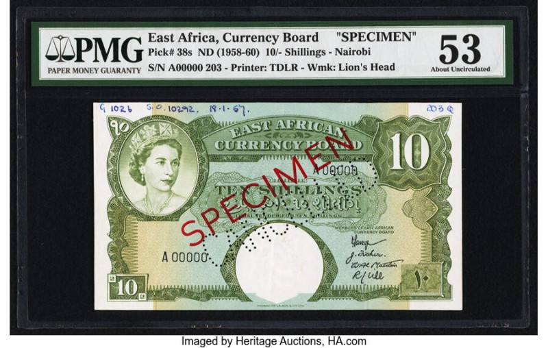East Africa East African Currency Board 10 Shillings ND (1958-60) Pick 38s Speci...
