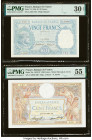 France Banque de France 20; 100 Francs 11.1.1919; 13.5.1937 Pick 74; 78c Two Examples PMG Very Fine 30 EPQ; About Uncirculated 55. Pinholes are noted ...