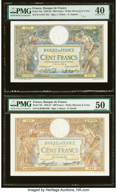 France Banque de France 100 Francs 21.10.1924; 5.9.1935 Pick 78a; 78c Two Exampl...