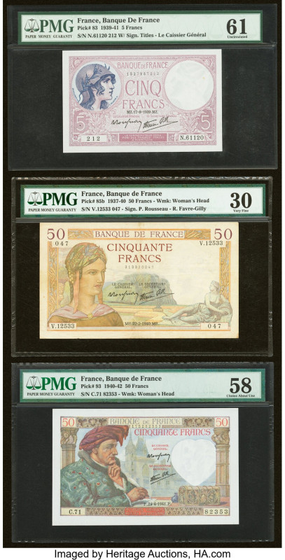 France Banque de France Group Lot of 9 Examples PMG Uncirculated 61; Choice Abou...