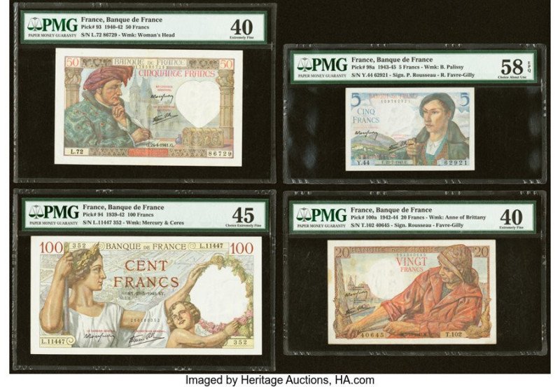 France Banque de France Group Lot of 7 Examples PMG Choice About Unc 58 EPQ; Abo...