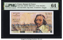 France Banque de France 1000 Francs 5.4.1956 Pick 134a PMG Choice Uncirculated 64. Pinholes are noted on this example. 

HID09801242017

© 2022 Herita...