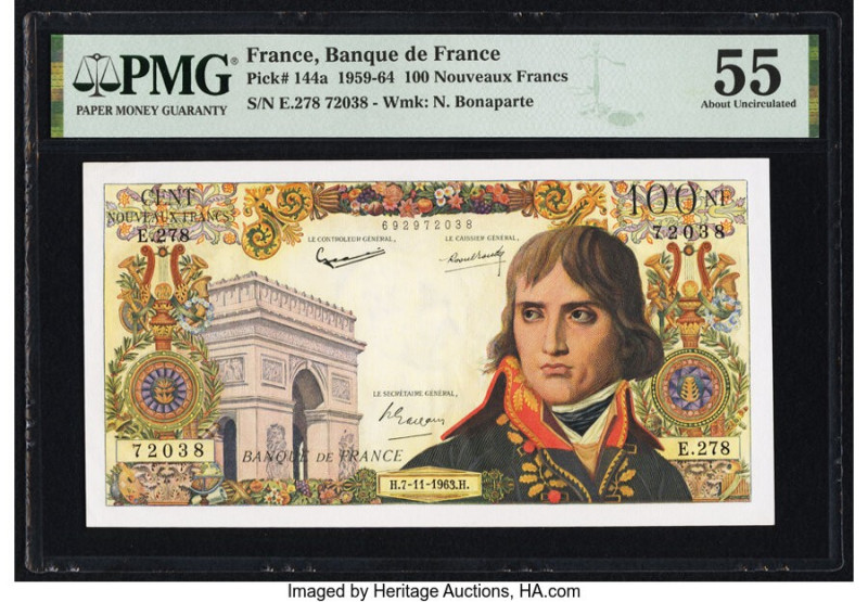 France Banque de France 100 Nouveaux Francs 7.11.1963 Pick 144a PMG About Uncirc...