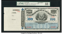 Guatemala Banco Internacional De Guatemala 100 Pesos 14.3.1913 Pick S159s Specimen PMG About Uncirculated 55 EPQ. Attached counterfoil with damage in ...