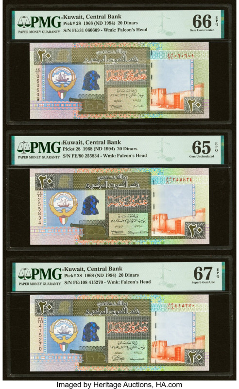 Kuwait Central Bank of Kuwait 20 Dinars 1968 (ND 1994) Pick 28 Three Examples PM...