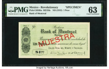 Mexico Compania Real del Monte y Pachuca/Bank of Montreal 1 Peso ND (1915) Pick S834bs Specimen PMG Choice Uncirculated 63. Staple holes are noted on ...