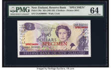 New Zealand Reserve Bank of New Zealand 2 Dollars ND (1981-92) Pick 170s Specimen PMG Choice Uncirculated 64. Specimen perforations are present. 

HID...