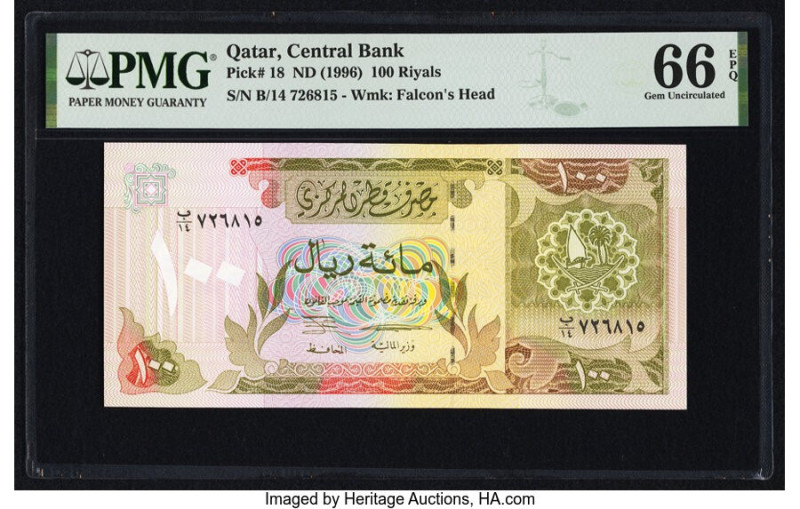 Qatar Qatar Central Bank 100 Riyals ND (1996) Pick 18 PMG Gem Uncirculated 66 EP...