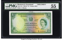 Rhodesia and Nyasaland Bank of Rhodesia and Nyasaland 1 Pound 15.4.1957 Pick 21s Specimen PMG About Uncirculated 55. A Specimen perforation, previous ...
