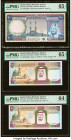 Saudi Arabia Saudi Arabian Monetary Agency 100 Riyals ND (1976); (1984) (2) Pick 20; 25b; 25c Three Examples PMG Gem Uncirculated 65 EPQ (2); Choice U...