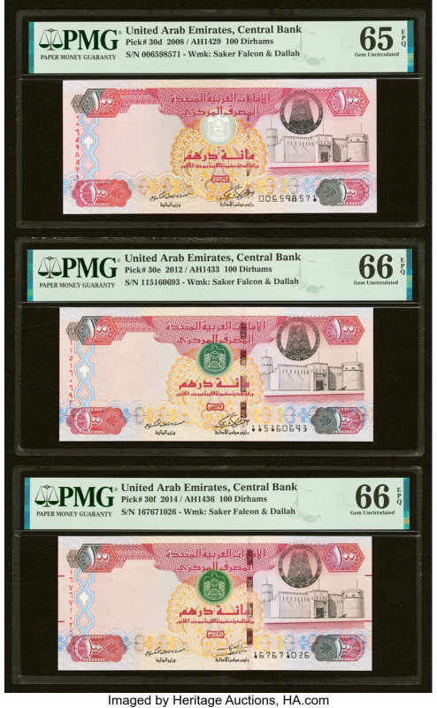 United Arab Emirates Central Bank 100 Dirhams 2008; 2012; 2014 Pick 30d; 30e; 30...