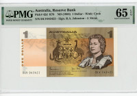 Australia 1 Dollar 1983 (ND) PMG 65
P# 42d, N# 202381; # DLV043423; Elizabeth II