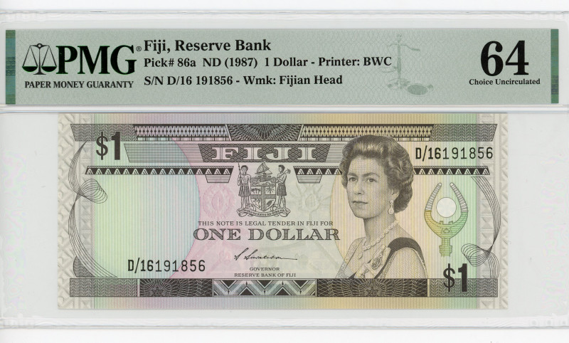 Fiji 1 Dollar 1987 (ND) PMG 64
P# 86a, N# 206635; # D/16 191856; Elizabeth II