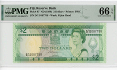 Fiji 2 Dollars 1988 (ND) PMG 66
P# 87, N# 214800; # D/11 087758; Elizabeth II