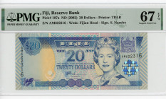 Fiji 20 Dollars 2002 (ND) PMG 67
P# 107a, N# 258589; # AM622316; Elizabeth II