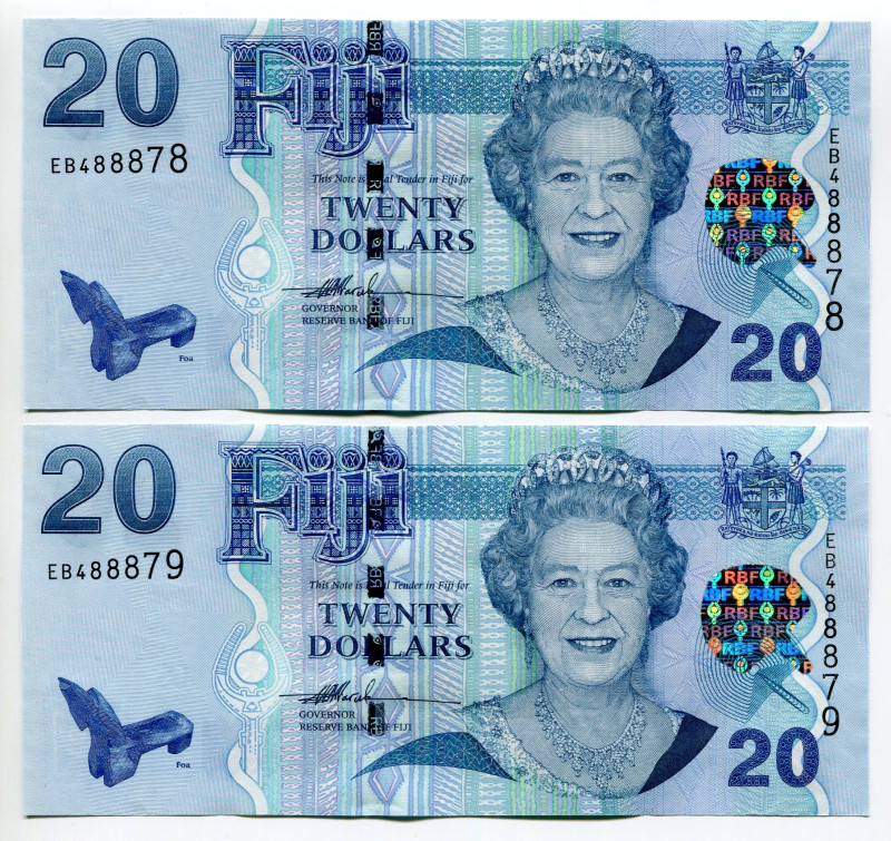 Fiji 2 x 20 Dollars 2007 With Consecutive Numbers
P# 112, N# 207860; # EB 48887...