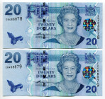 Fiji 2 x 20 Dollars 2007 With Consecutive Numbers
P# 112, N# 207860; # EB 488878 - EB 488879; Elizabeth II; UNC