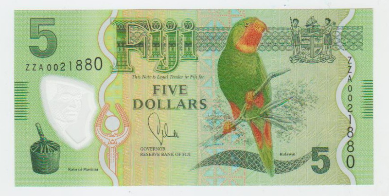 Fiji 5 Dollars 2013 Replacement
P# 115r, N# 204442; # ZZA 0021880; Replacement,...