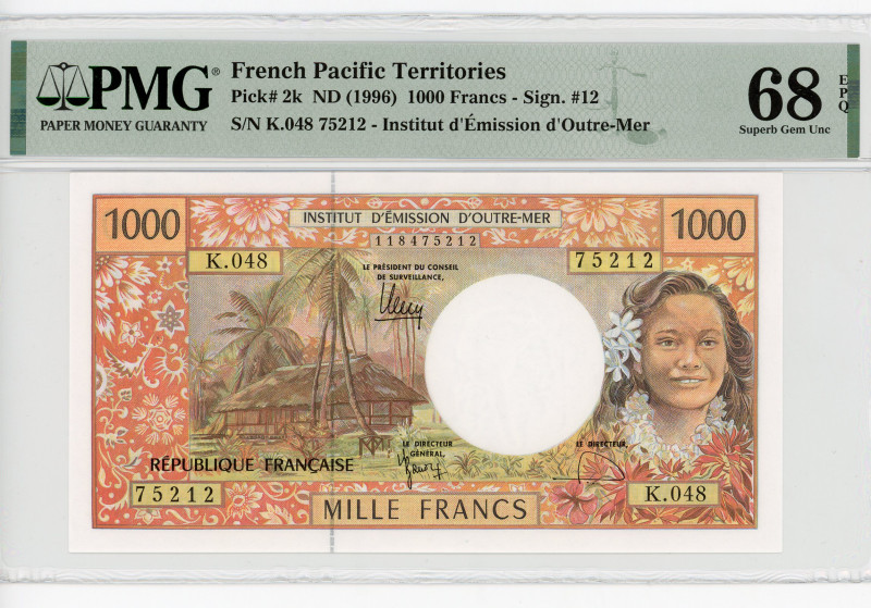 French Pacific Territories 1000 Francs 2010 (ND) PMG 68
P# 2k, N# 208994; # K.0...