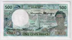 New Hebrides 500 Francs 1970 - 1981 (ND)
P# 19c, N# 207297; # 01344162; UNC