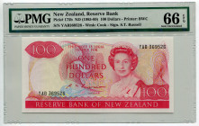 New Zealand 100 Dollars 1985 - 1989 (ND) PMG 66 EPQ
P# 175b, N# 210549; # YAB 369526; Elizabeth II; UNC