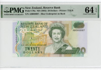 New Zealand 20 Dollars 1992 (ND) PMG 64
P# 179a, N# 210527; # AB000087; Elizabeth II