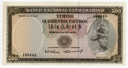 Timor 500 Escudos 1963
P# 29a, # 109445; N# 208075; XF-