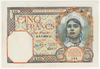 Algeria 5 Francs 1941
P# 77b, N# 207711; # B.5295 396; VF/XF