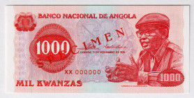 Angola 1000 Kwanzas 1976 Specimen
P# 113s, N# 211160; # XX000000; UNC