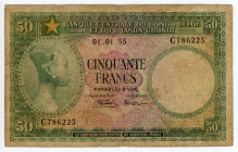Belgian Congo 50 Francs 1955
P# 27b, N# 259281; # C786225; VF