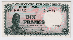 Belgian Congo 10 Francs 1957
P# 30b, N# 205882; # 994727; UNC-