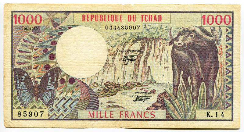 Chad 1000 Francs 1980
P# 7, N# 205129; # 85907 K.14 033485907; VF