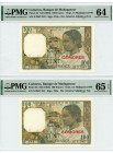 Comoros 2 x 100 Francs 1963 (ND) PMG 64 & 65 Overprint With Consecutive Numbers
P# 10c, N# 250681; # X.2967 393 - X.2967 394; Overprint on Madagascar...
