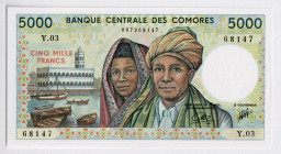 Comoros 5000 Francs 1984
P# 12b, N# 232564; # 007368147; UNC