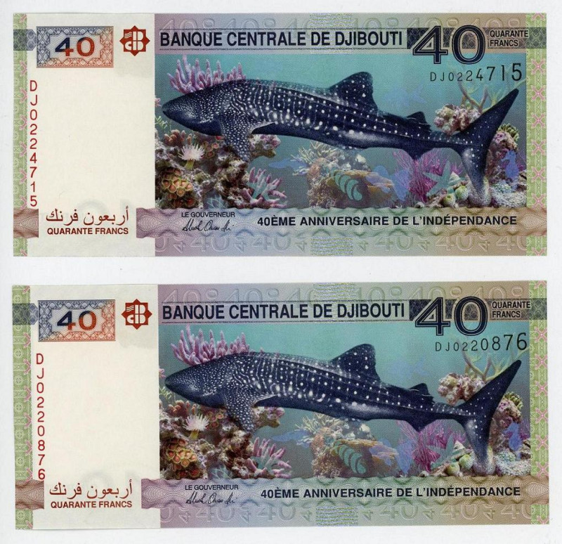 Djibouti 2 x 40 Francs 2017 Commemorative
P# 46, N# 203433; # DJ0224715, # DJ02...