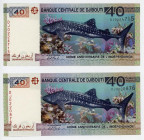Djibouti 2 x 40 Francs 2017 Commemorative
P# 46, N# 203433; # DJ0224715, # DJ0220876; Set 2 Pcs, "Whale Shark"; UNC