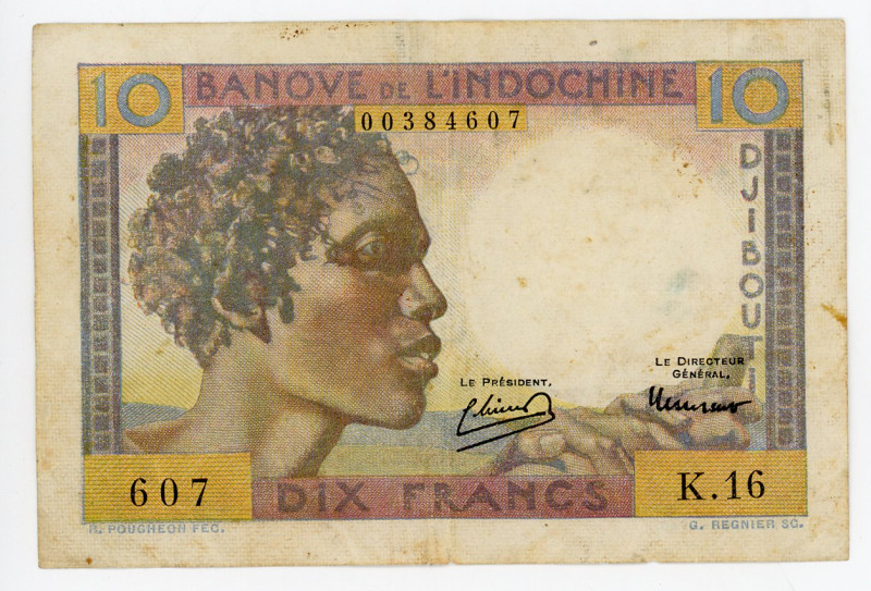 French Somaliland 10 Francs 1946 (ND)
P# 19, N# 262144; # K.16 607; Djibouti; V...