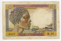 French Somaliland 10 Francs 1946 (ND)
P# 19, N# 262144; # K.16 607; Djibouti; VF