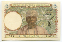 French West Africa 5 Francs 1942
P# 25, N# 221363; # R.8972 674; UNC
