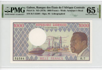Gabon 1000 Francs 1978 (ND) PMG 65 EPQ
P# 3c, N# 207591; # H.7 52594; Sign: #6 - Lithographed; UNC