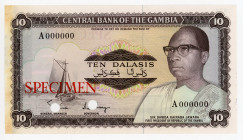 Gambia 10 Dalasis 1972 -1986 (ND) Color Trial Specimen
P# 6ct, N# 224274; # A000000; Very rare; UNC