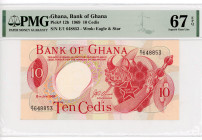 Ghana 10 Cedis 1969 PMG 67 Superb Gem UNC EPQ
P# 12b, N# 235815; # E/1 648853; UNC