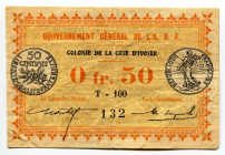 Ivory Coast 50 Centimes 1917
P# 1, N# 270783; # T-100 132; XF
