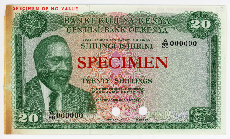 Kenya 20 Shillings 1969 -1973 (ND) Color Trial Specimen
P# 8ct, N# 223161; # A/...