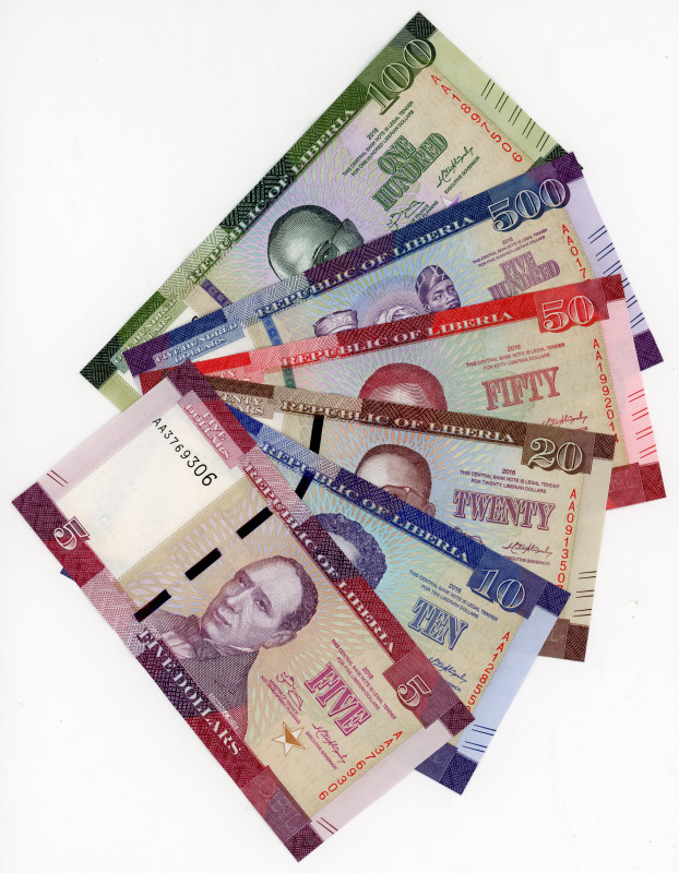 Liberia Full Set of 6 Notes 2016
P# 31 - 36, UNC